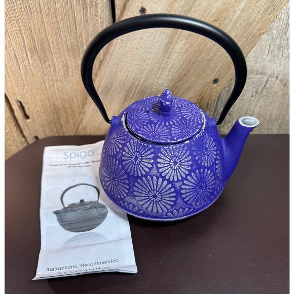 Spigo Nagano Cast Iron Enamel Teapot W/Removable Stainless-Steel Infuser - Picture 2 of 12